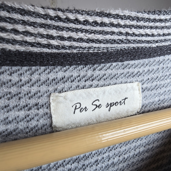 Per Se Sport Gray Stripe Knit Sweater Medium Large Stretch Country Cottage Chic - Picture 7 of 9
